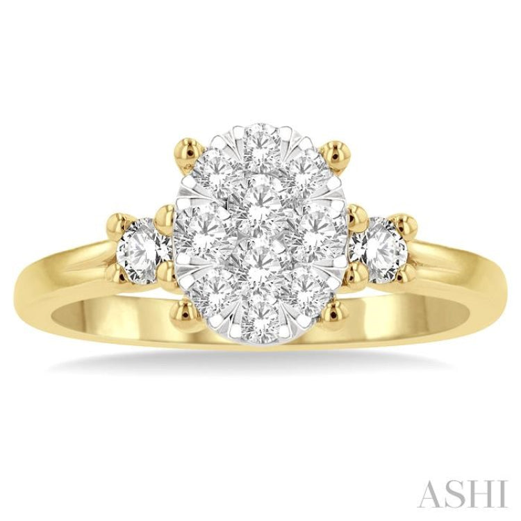5/8 Ctw Oval Shape Lovebright Round Cut Diamond Engagement Ring in 14K Yellow and White gold