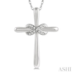 1/20 Ctw Infinity Round Cut Diamond Cross Petite Pendant With Chain in 10K White Gold