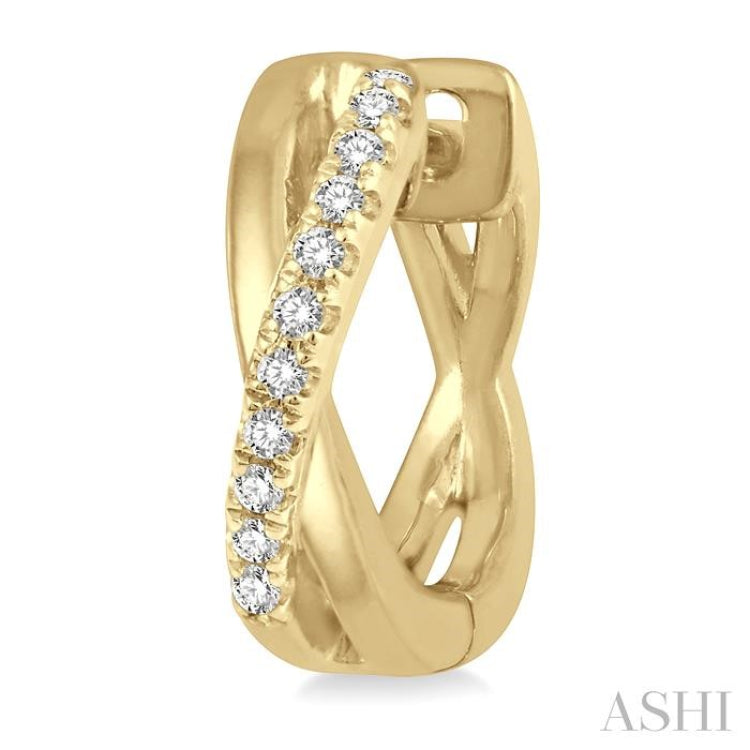 1/10 Ctw Split Intersecting Arms Round Cut Diamond Huggie Petite Earrings in 10K Yellow Gold