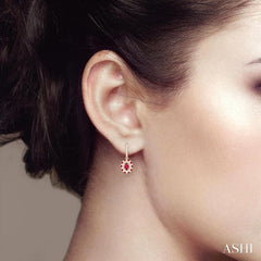 5x3 MM Oval Cut & 1.45 MM Round Cut Ruby and 1/3 Ctw Round Cut Diamond Precious Earrings in 14K Yellow Gold