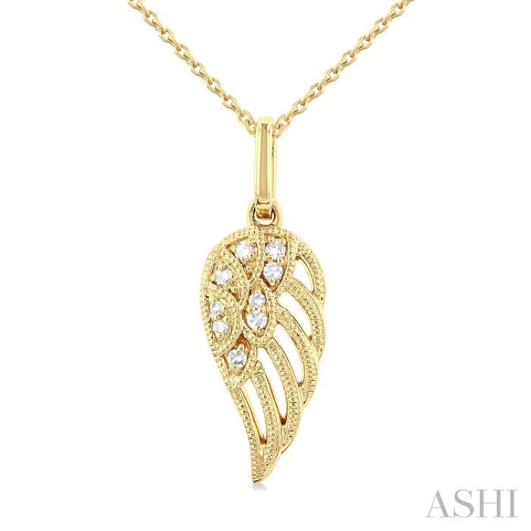 1/20 Ctw Petite Angel Wing Round Cut Diamond Fashion Pendant With Chain in 10K Yellow Gold