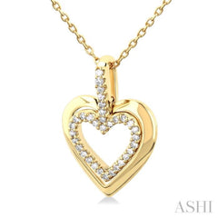 1/10 Ctw Petite Twin Heart Round Cut Diamond Fashion Pendant With Chain in 10K Yellow Gold