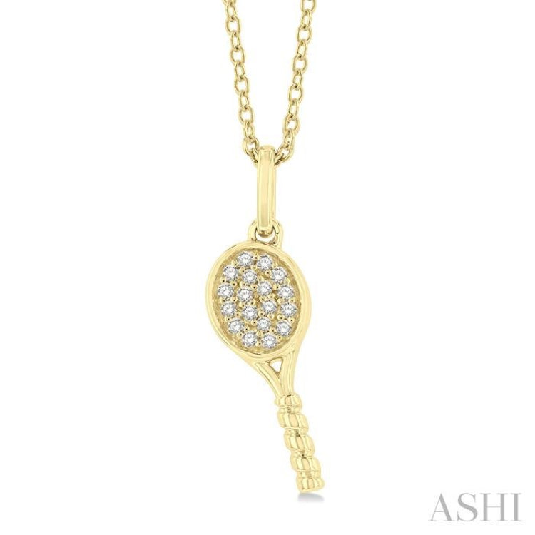 1/10 Ctw Petite Tennis Racket Round Cut Diamond Fashion Pendant With Chain in 10K Yellow Gold