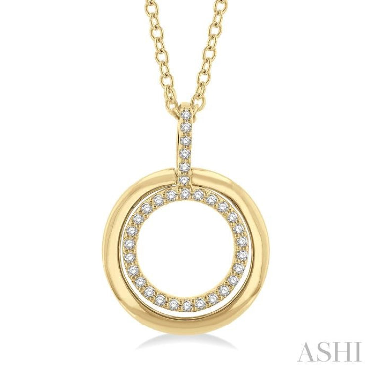 1/10 Ctw Petite Twin Circle Round Cut Diamond Fashion Pendant With Chain in 10K Yellow Gold