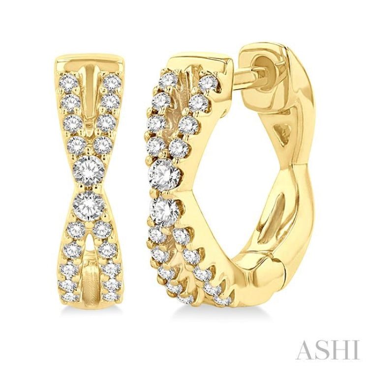 1/5 Ctw Petite Slim Criss Cross Round Cut Diamond Fashion Huggies in 10K Yellow Gold