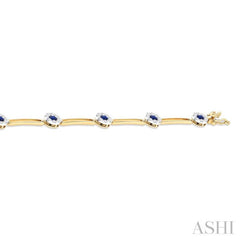3 MM Sapphire and 1 1/5 Ctw Round Cut Diamond Paperclip Lovebright Precious Bracelet in 14K Yellow and White Gold