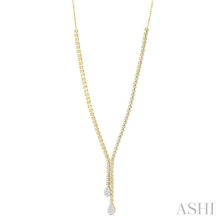 2 5/8 Ctw Lovebright Pear Shape Round Cut Diamond Fashion 'Y' Necklace in 14K Yellow & White Gold