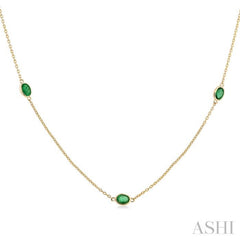 4x3 MM Oval Cut Emerald Precious Station Necklace in 14K Yellow Gold