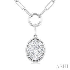 1/4 Ctw Lovebright Oval Shape Round Cut Diamond Paperclip Necklace in 14K White Gold