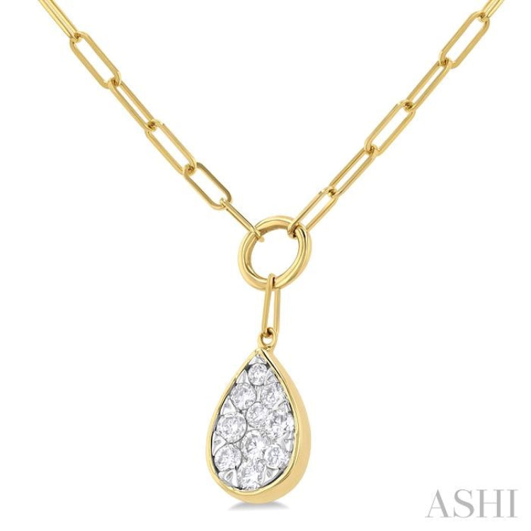 1/4 Ctw Lovebright Pear Shape Round Cut Diamond Paperclip Necklace in 14K Yellow & White Gold
