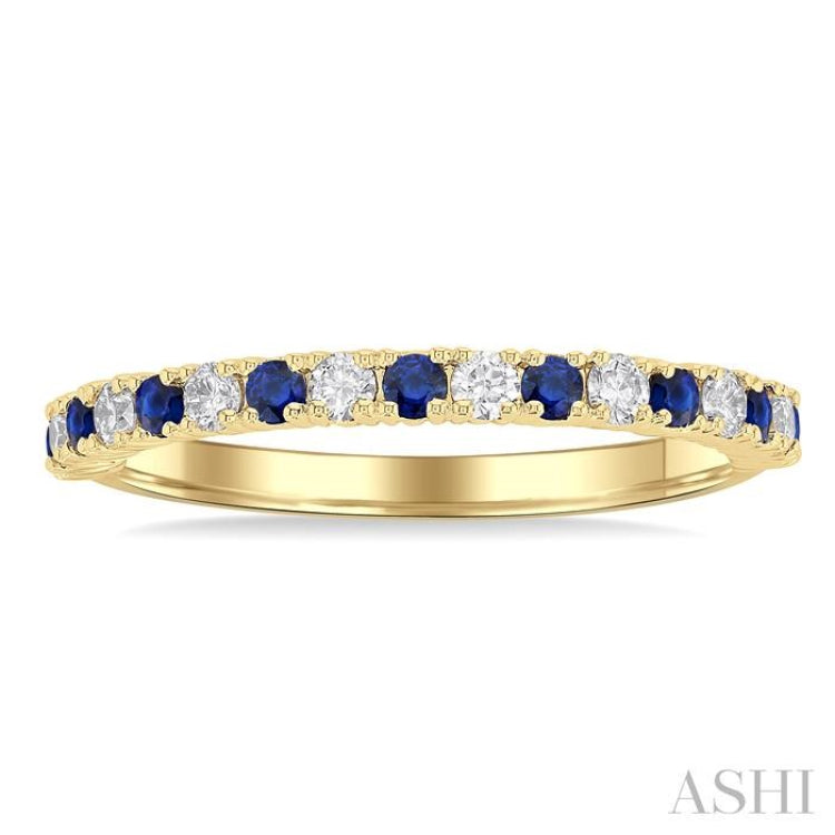 1.80 MM Round Shape Sapphire and 1/4 Ctw Round Cut Diamond Precious Stack Band in 10K Yellow Gold