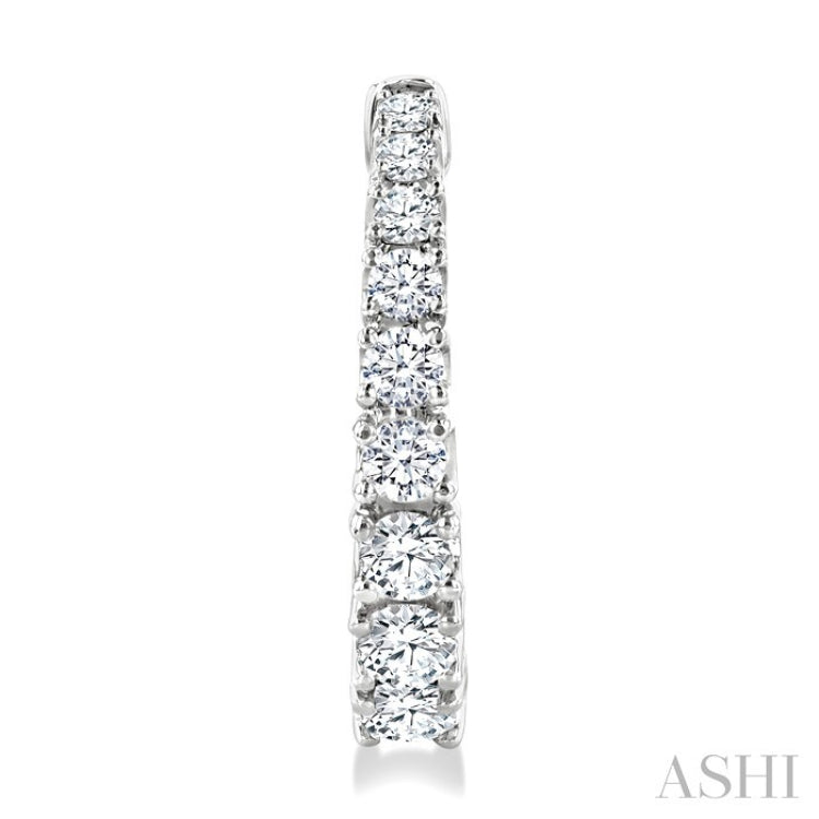 1 Ctw Graduated Round Cut Diamond Fashion Hoop Earrings in 14K White Gold