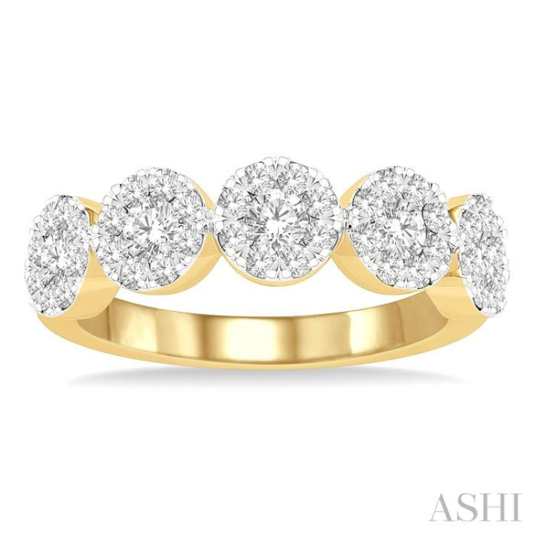 1 Ctw 5-Stone Lovebright Round Cut Diamond Band in 14K Yellow and White Gold