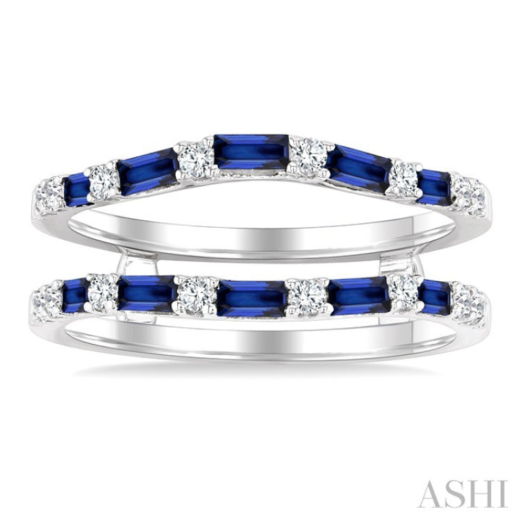 2.1x1.4, 2.9x1.5 & 3.1x1.5 MM Baguette Cut Sapphire and 1/5 Ctw Round Cut Diamond Precious Insert Ring in 14K White Gold