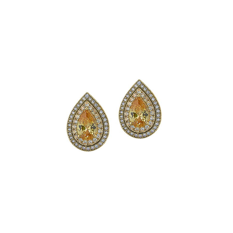 Two Tone Canary Pear Shaped Stud Earrings