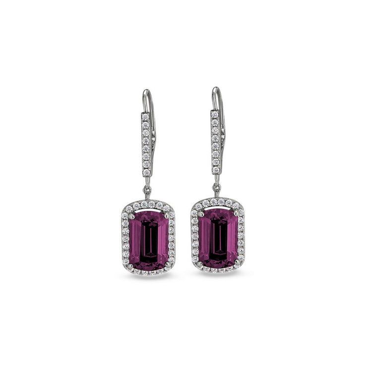 Emerald Cut Pink Stone Drop Earrings