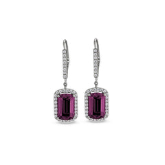Emerald Cut Pink Stone Drop Earrings