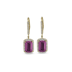Emerald Cut Pink Stone Drop Earrings