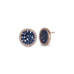 Round Stud Earrings with Simulated Blue Sapphire