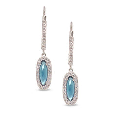 Oblong Simulated Blue Topaz Drop Earrings