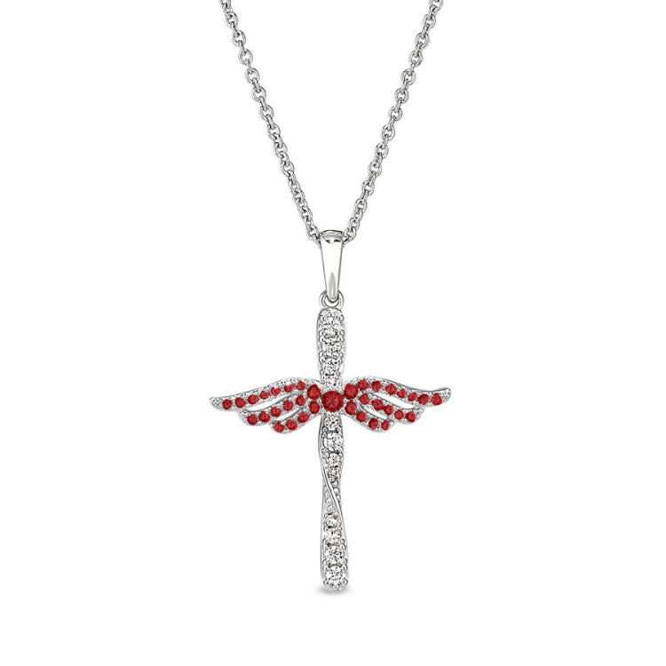 January Birthstone Angel Wing Cross Pendant