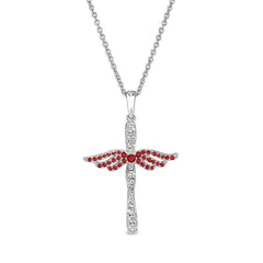 January Birthstone Angel Wing Cross Pendant