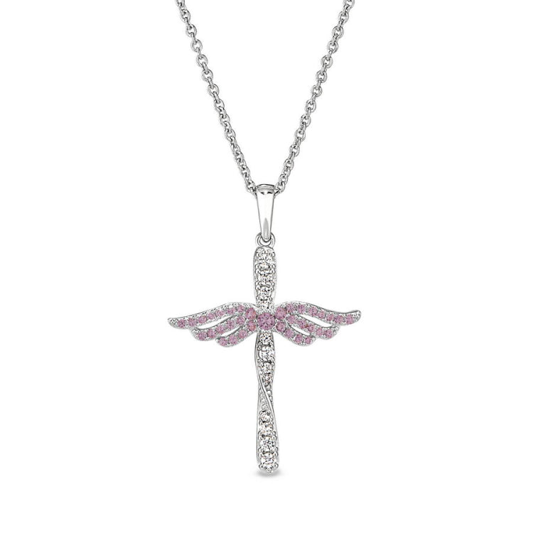 October Birthstone Angel Wing Cross Pendant
