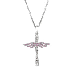 October Birthstone Angel Wing Cross Pendant