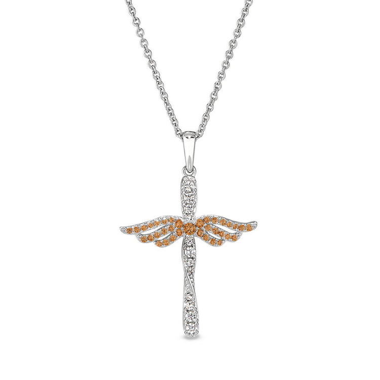 November Birthstone Angel Wing Cross Pendant