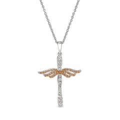 November Birthstone Angel Wing Cross Pendant