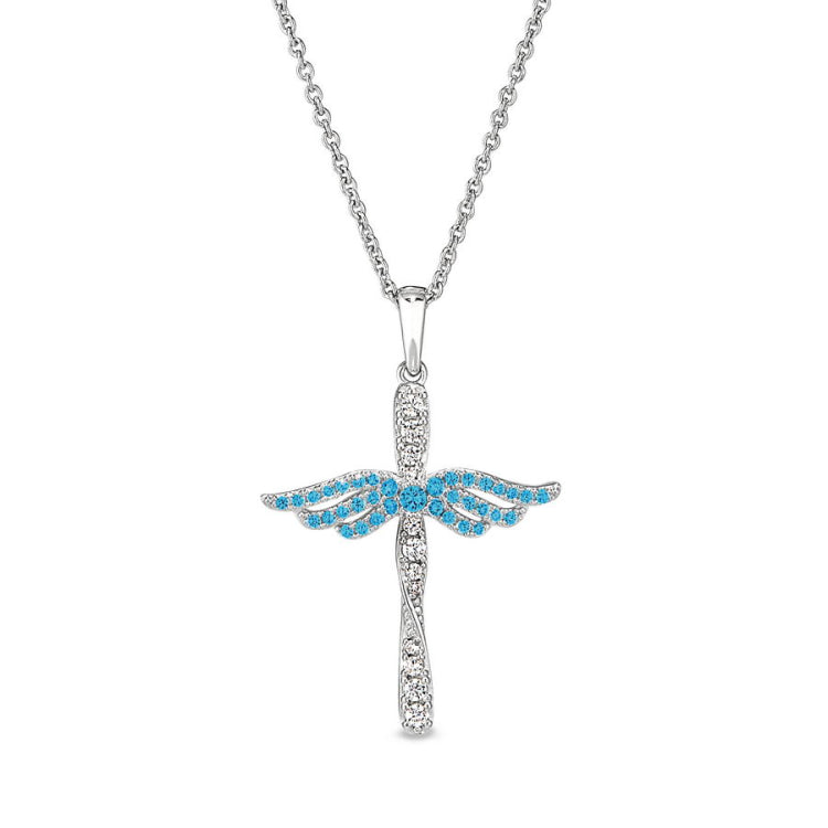 December Birthstone Angel Wing Cross Pendant