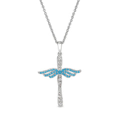 December Birthstone Angel Wing Cross Pendant