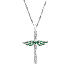 May Birthstone Angel Wing Cross Pendant