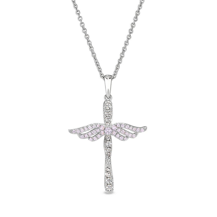 June Birthstone Angel Wing Cross Pendant