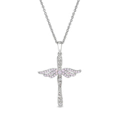 June Birthstone Angel Wing Cross Pendant