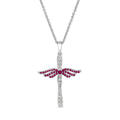 July Birthstone Angel Wing Cross Pendant