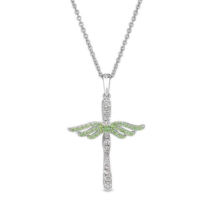 August Birthstone Angel Wing Cross Pendant