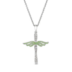 August Birthstone Angel Wing Cross Pendant