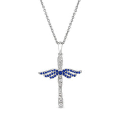September Birthstone Angel Wing Cross Pendant