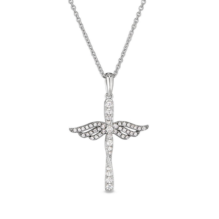 Two Tone Angel Wing Cross Pendant