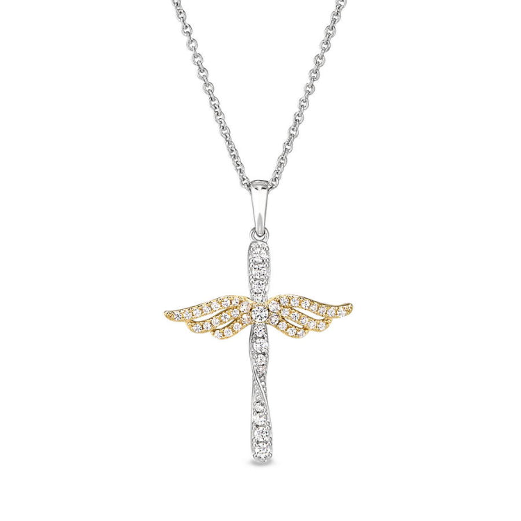 Two Tone Angel Wing Cross Pendant