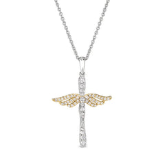 Two Tone Angel Wing Cross Pendant