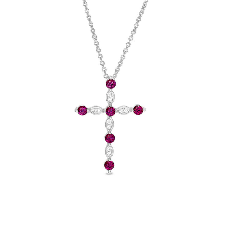 Simulated Ruby Cross Pendant