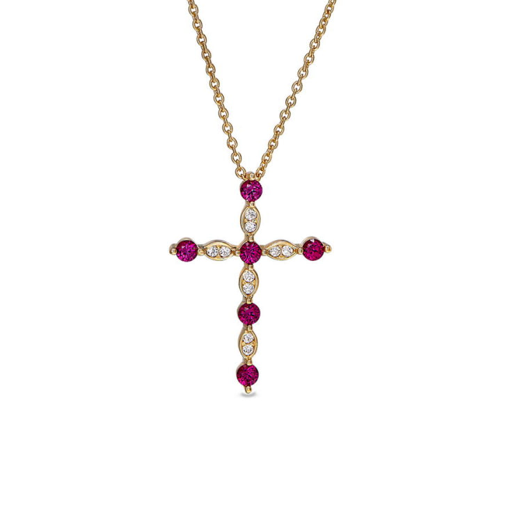 Simulated Ruby Cross Pendant