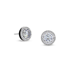 Round Halo Stud Earrings with Black Enamel