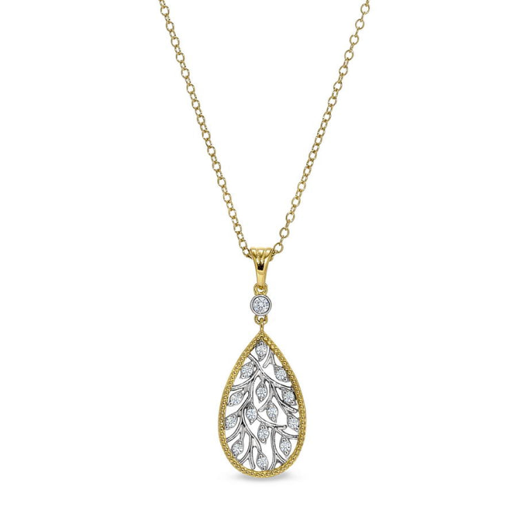 Two Tone Teardrop Pendant with Leaf Design