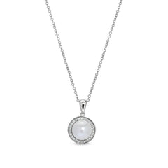 Round Cabachon Pearl with Halo Pendant