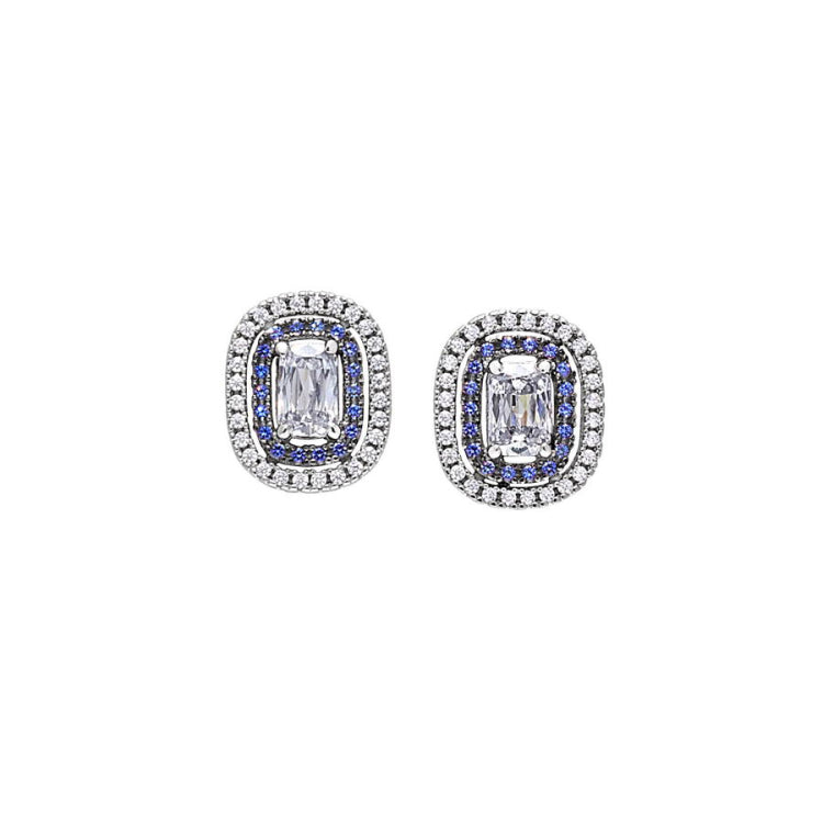 Synthetic Blue Sapphire and Black Rhodium Stud Earrings