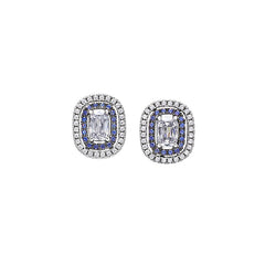Synthetic Blue Sapphire and Black Rhodium Stud Earrings