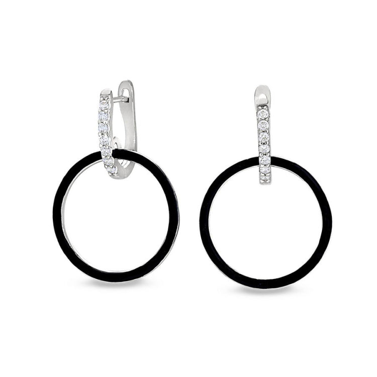 Black Enamel Open Hoop Earrings